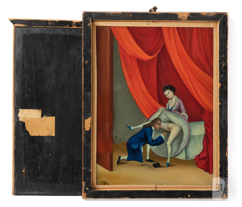 A Chinese reverse glass 'Erotic' painting, - 图2